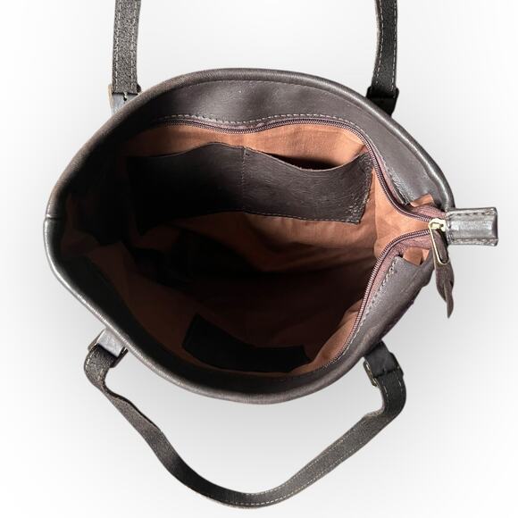 Barrhead Leather Brown Dearskin Aisling Medium Sized Bag w/ Purple Harris Tweed - Picture 9 of 16